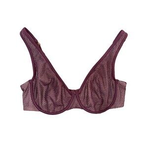ThirdLove 36C Modern Mesh Unlined Scoop Bra Burgundy Underwire Sheer Lightweight